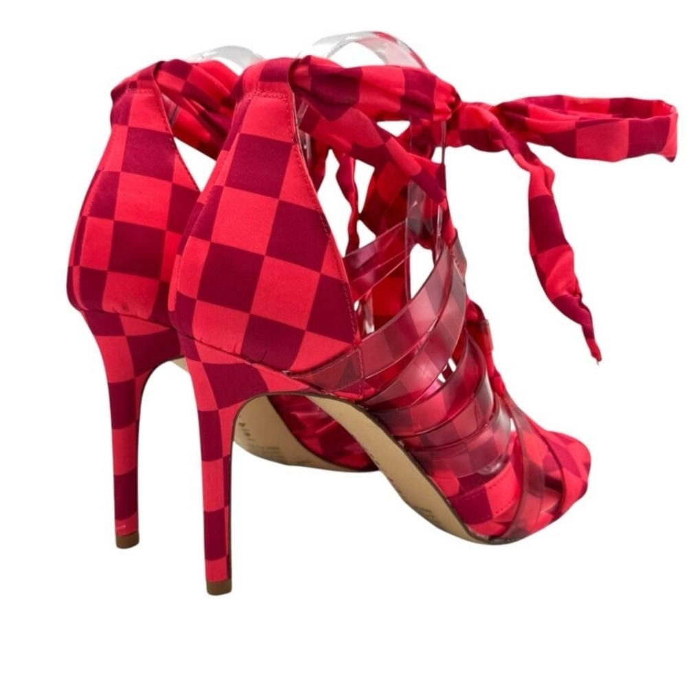 Stylish Red Checkered Women's Heels